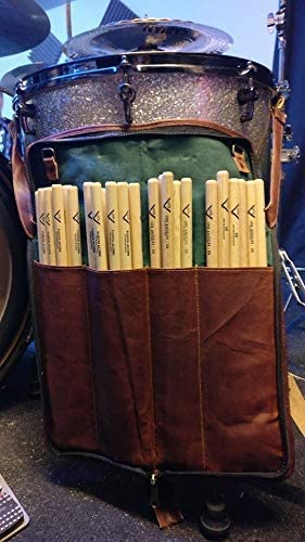 WerKens Leather Drumstick Bag Floor Tom Hooks Holds 10-12 Pairs Drum Sticks  Mallets Brushes Percussion Drum Stick Bag Detachable Shoulder Strap Easy