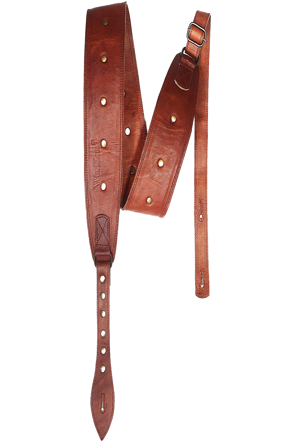 WerKens Genuine Leather Guitar Strap 3 Inch with Wide Adjustable Guitar  Straps - Brown with Antique Brass Studs Vintage Rock Padded Guitar and Bass  Strap - WerKens